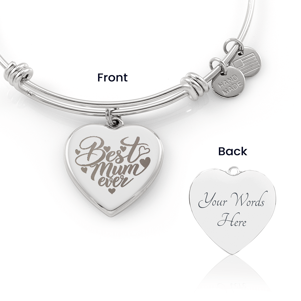 Best Mum Ever Heart Bangle with Engraving