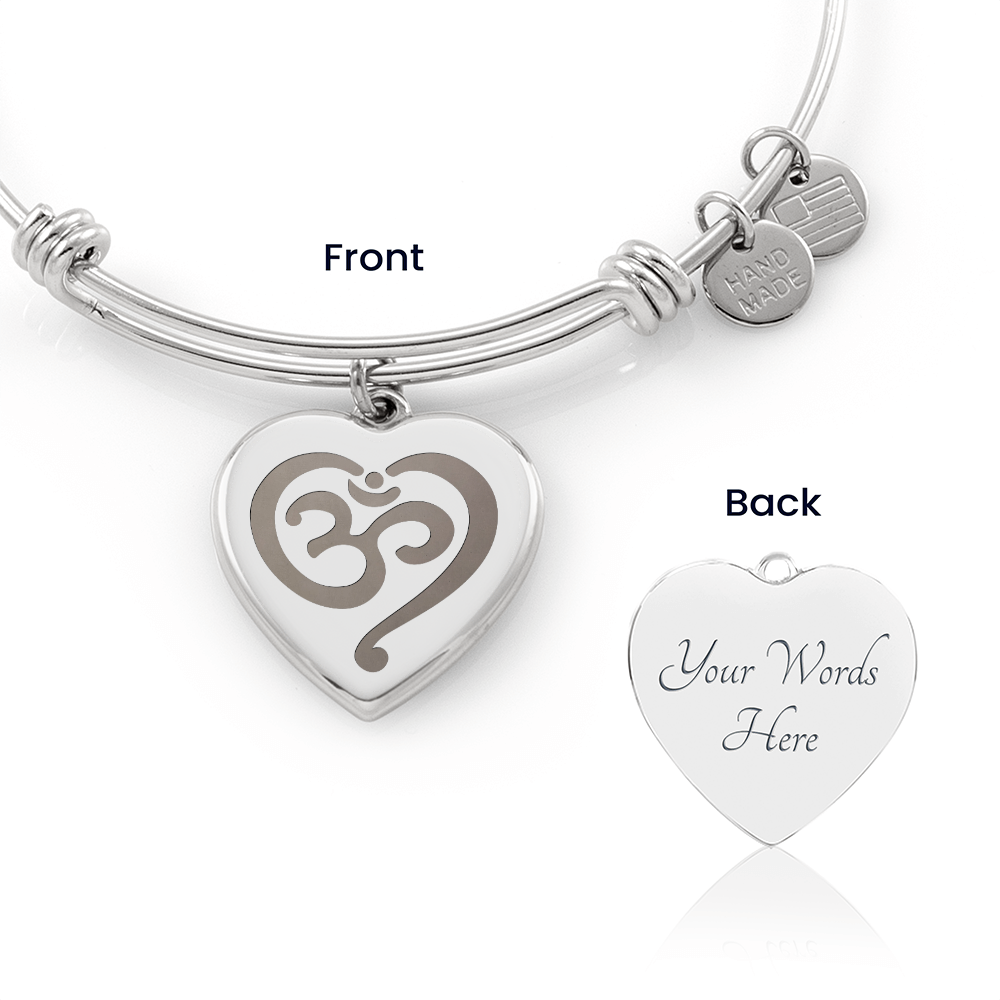 Om Symbol Spiritual Engraved Heart Bangle