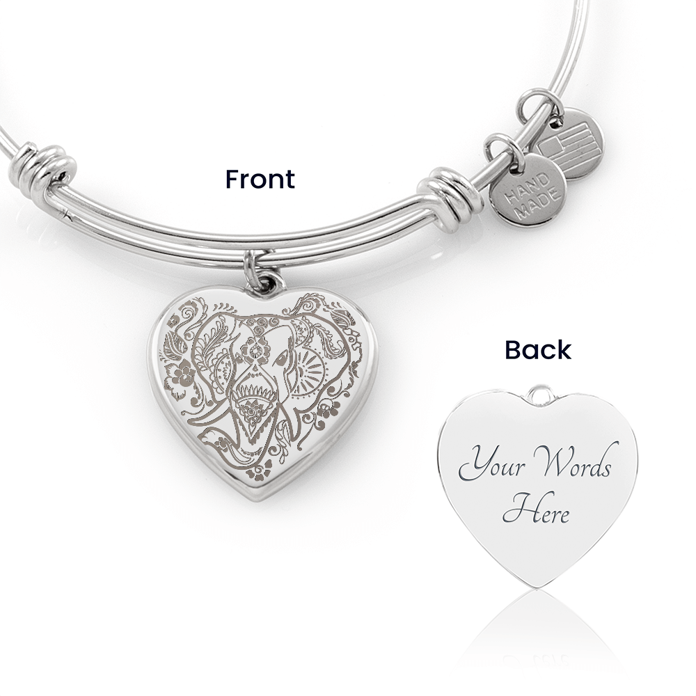 Ornate Elephant Engraved Heart Bangle