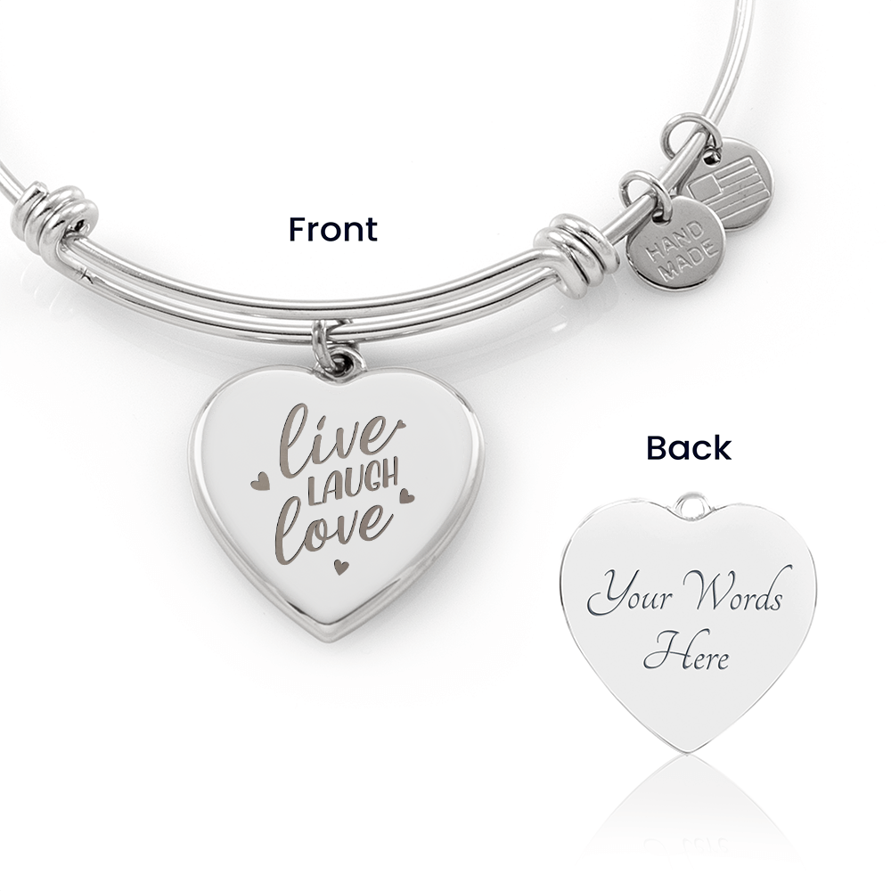 Live Laugh Love Engraved Heart Bangle