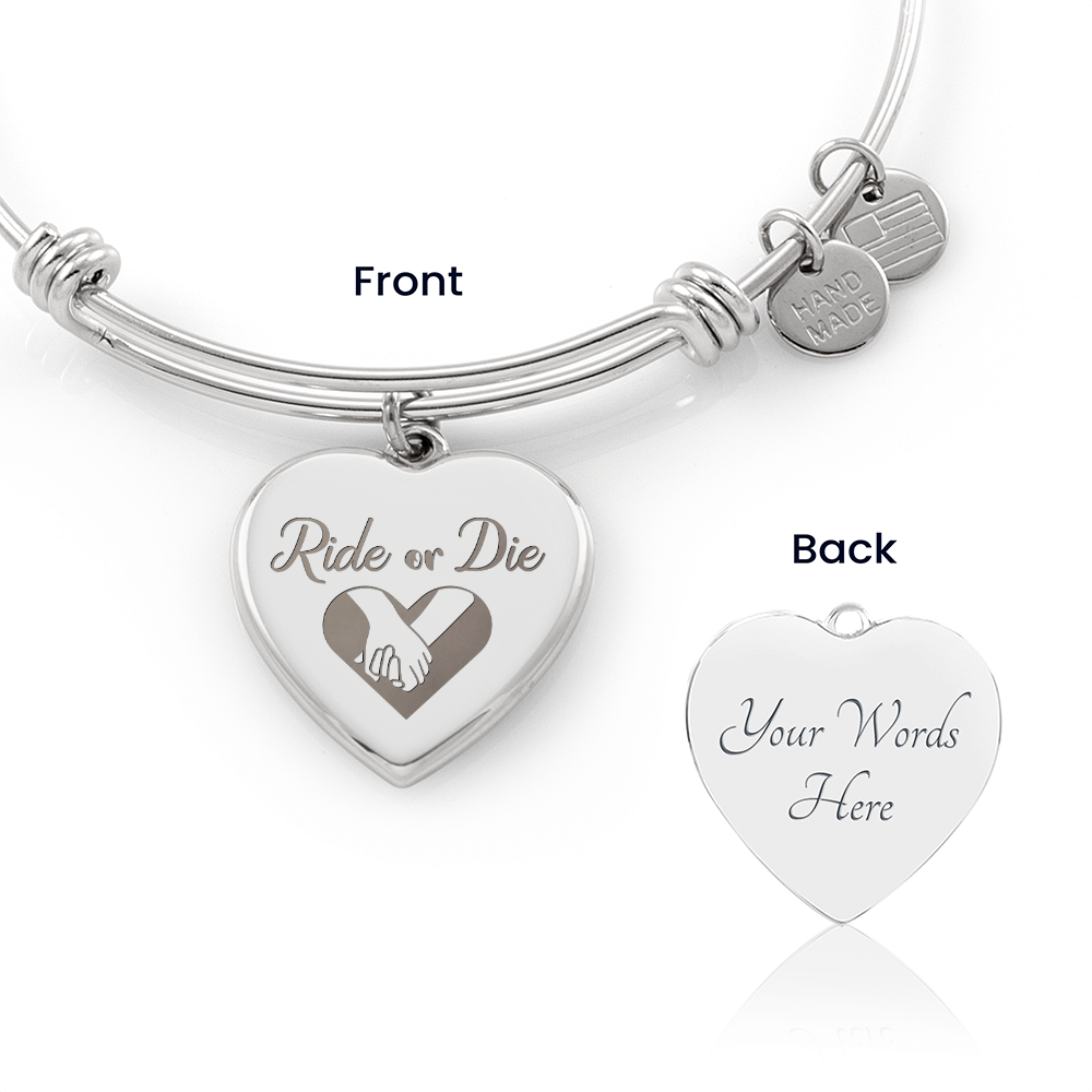 Ride or Die Friendship Engraved Heart Bangle