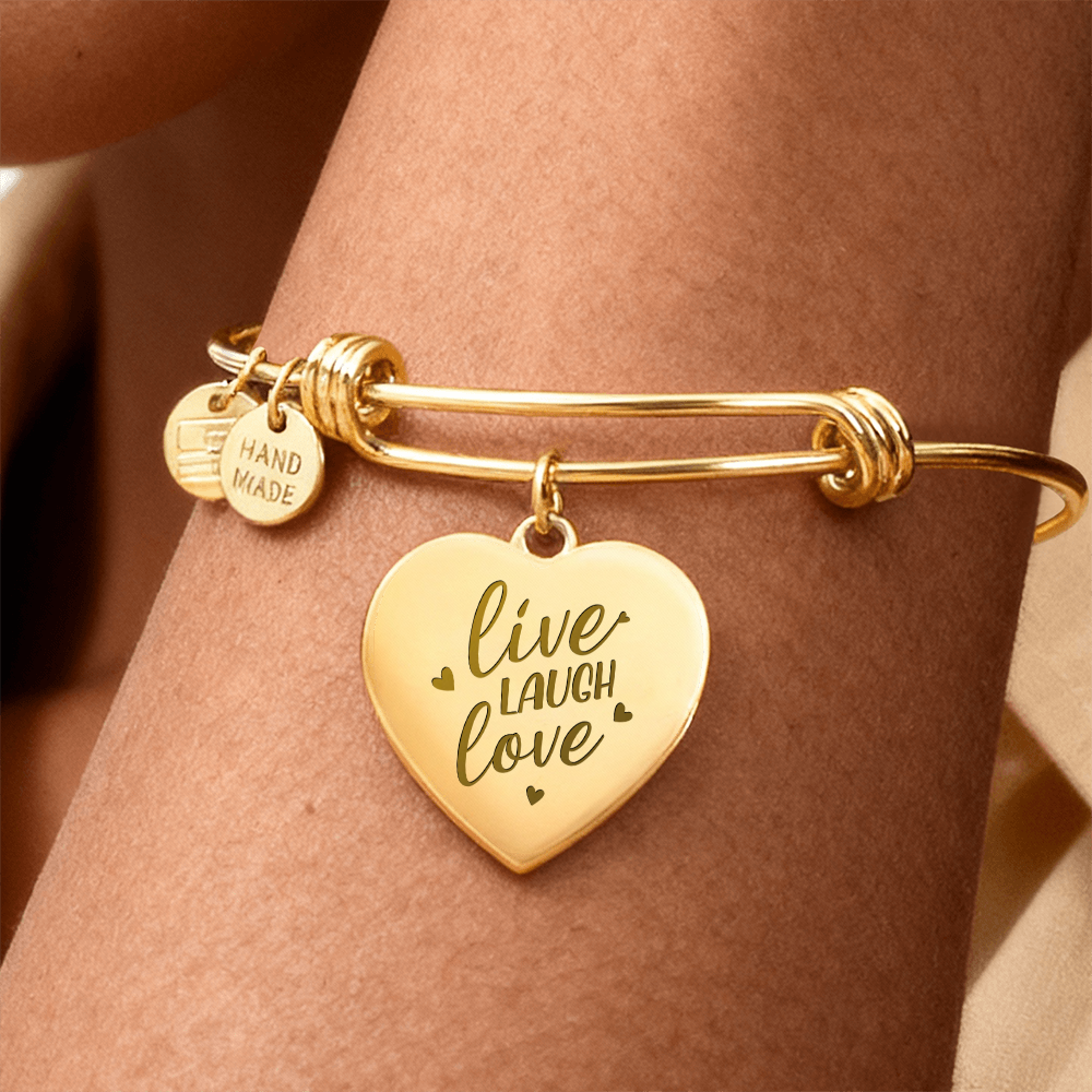 Live Laugh Love Engraved Heart Bangle