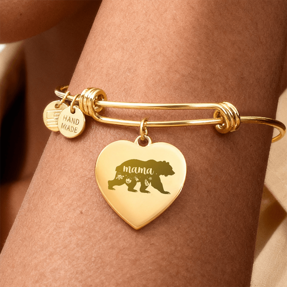 Mama Bear Engraved Heart Bangle