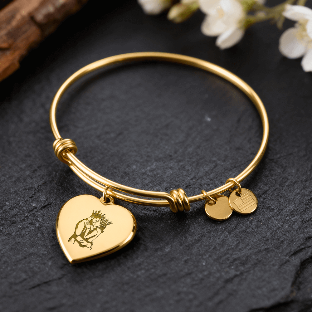 King and Queen Couple Engraved Heart Bangle