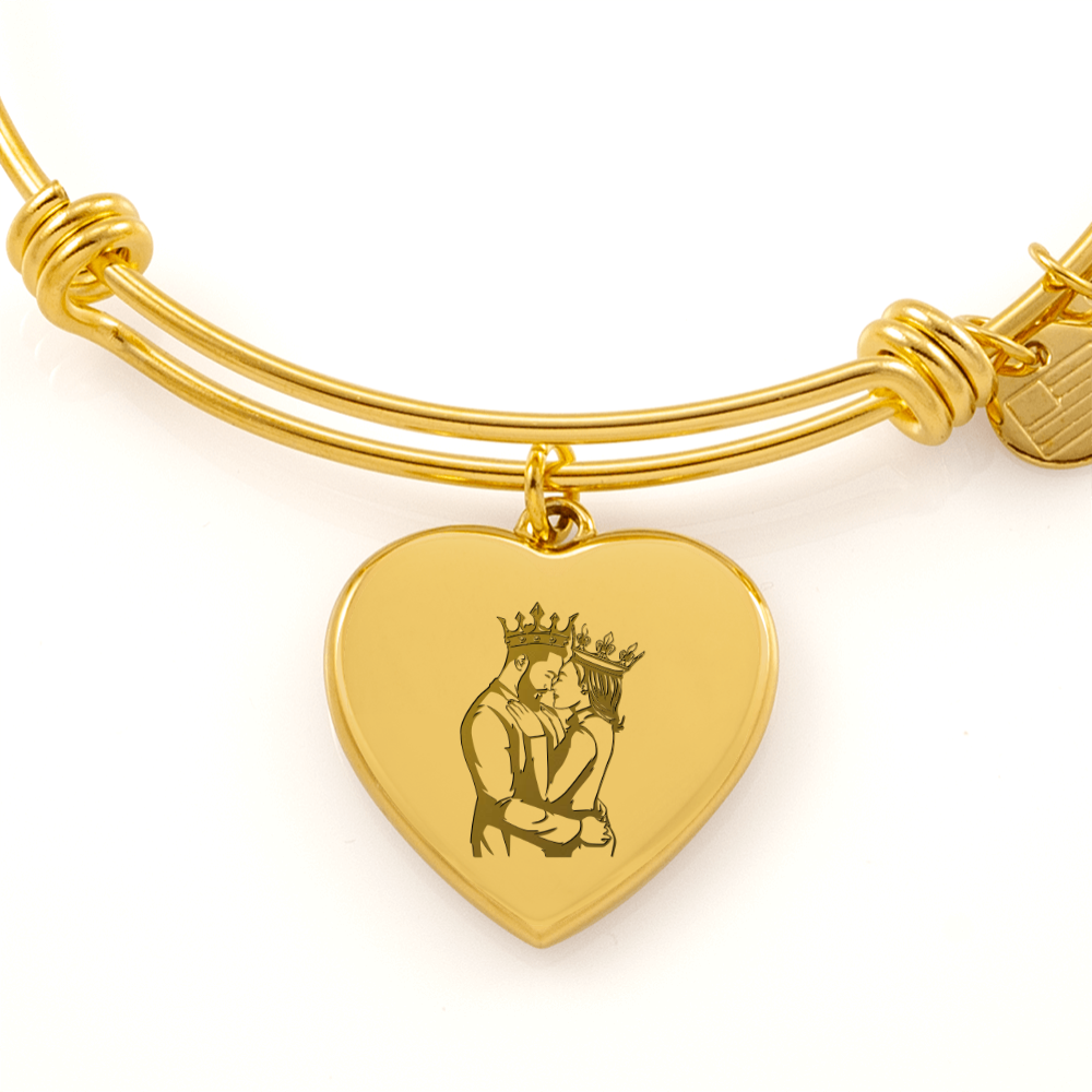 King and Queen Couple Engraved Heart Bangle