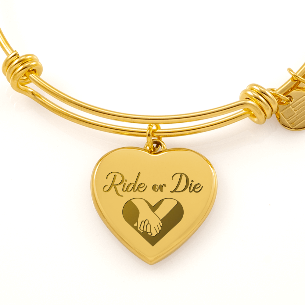 Ride or Die Friendship Engraved Heart Bangle
