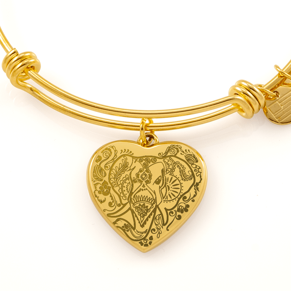 Ornate Elephant Engraved Heart Bangle