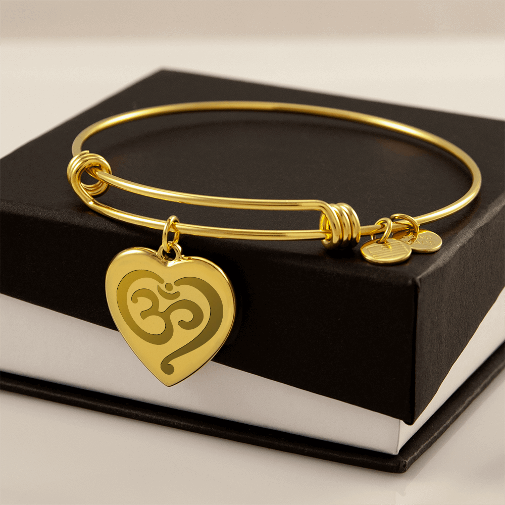 Om Symbol Spiritual Engraved Heart Bangle