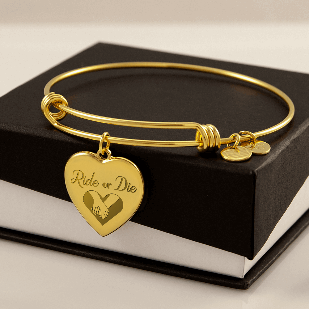 Ride or Die Friendship Engraved Heart Bangle