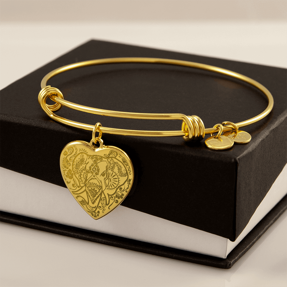 Ornate Elephant Engraved Heart Bangle