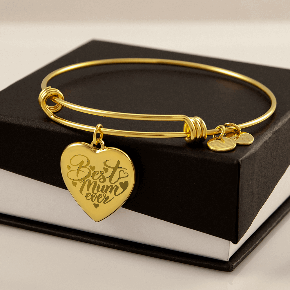 Best Mum Ever Heart Bangle with Engraving