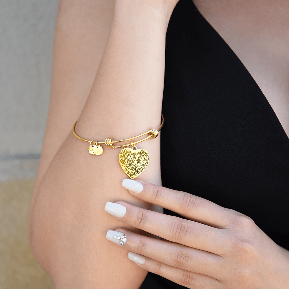 Ornate Elephant Engraved Heart Bangle