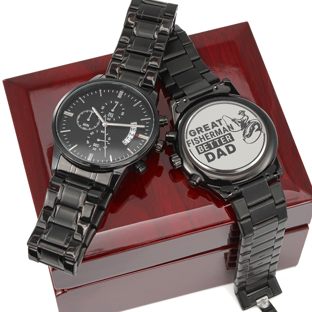 Engraved Black Chronograph Watch – Design 3001