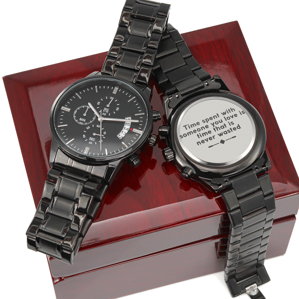 Time with Someone You Love Engraved Black Chronograph Watch
