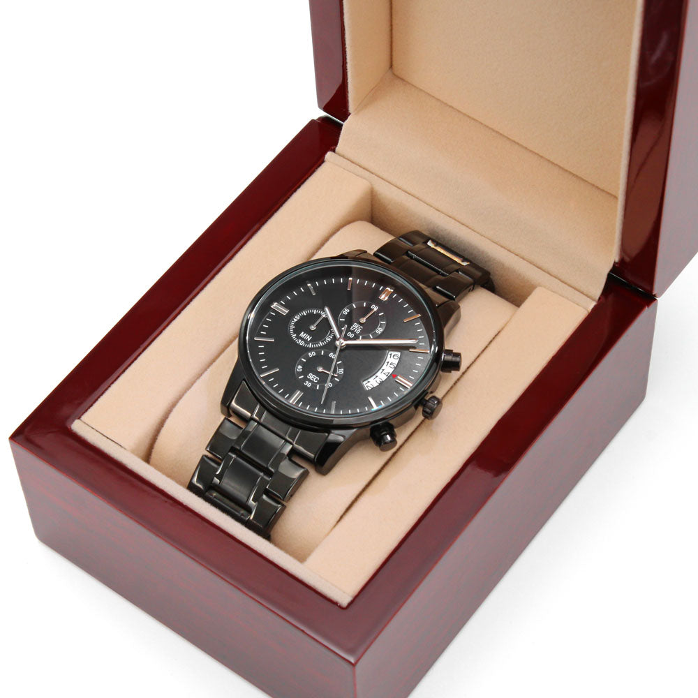 Engraved Black Chronograph Watch – Design 3001