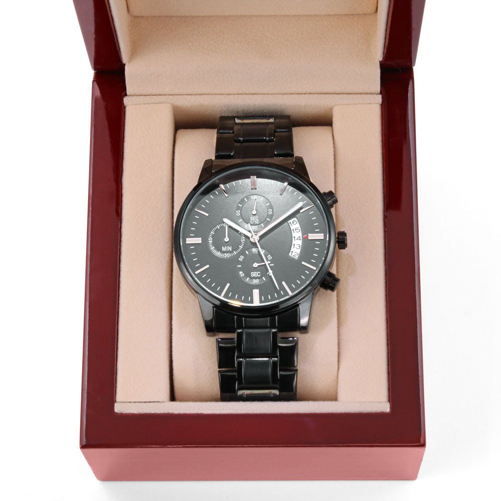 Adventures Together Engraved Black Chronograph Watch