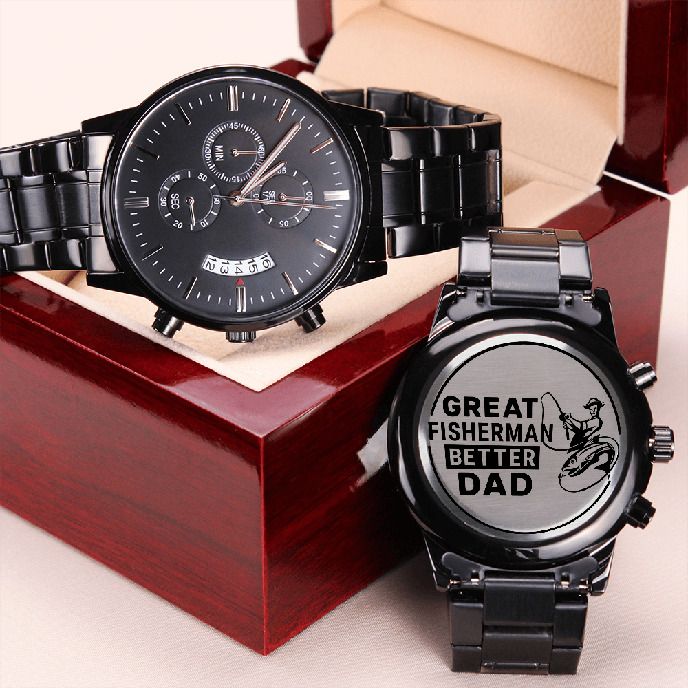 Engraved Black Chronograph Watch – Design 3001