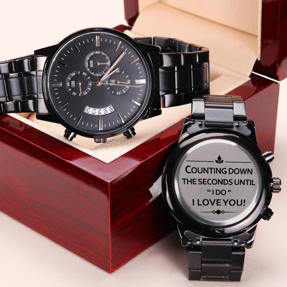 Engraved Black Chronograph Watch – Design 3770