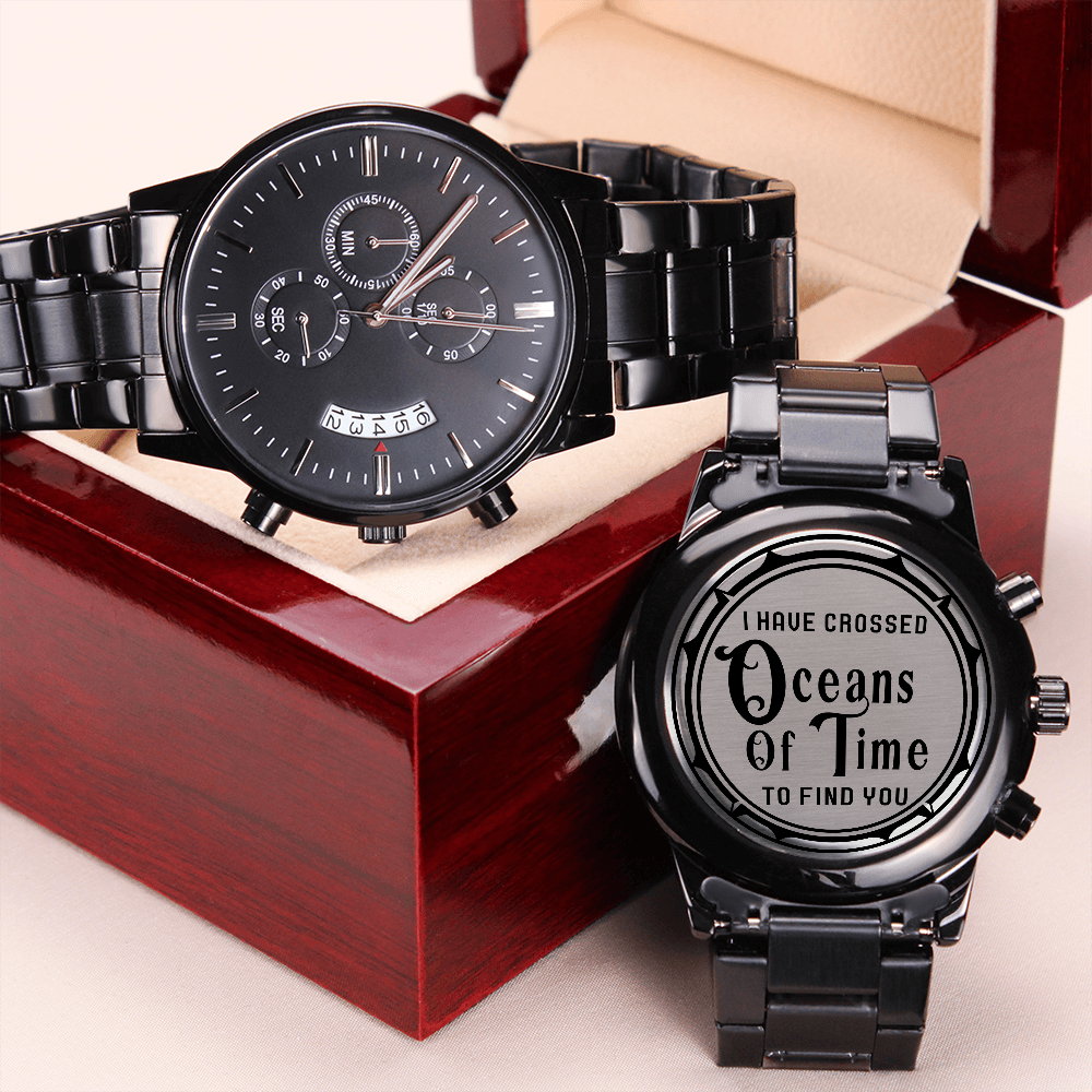 Oceans of Time Engraved Black Chronograph Watch