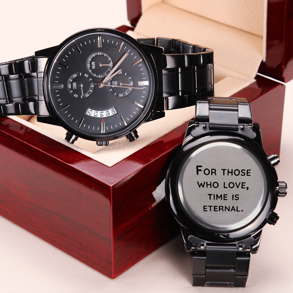 Engraved Black Chronograph Watch – Design 9330