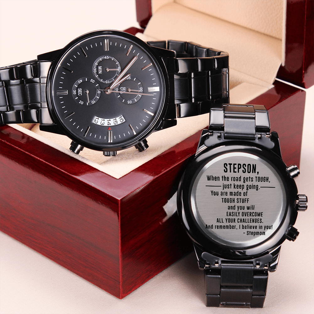 To My Stepson, Life Gave Me You Engraved Black Chronograph Watch