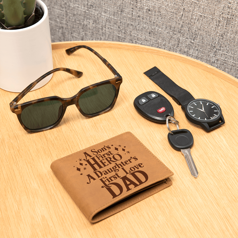 A Son's First Hero & Daughter's First Love Dad Graphic Leather Wallet