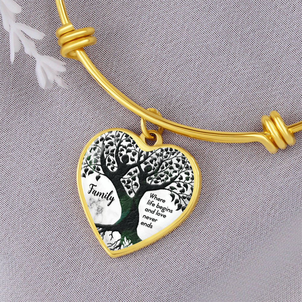 Family Where Life Begins Luxury Heart Bangle