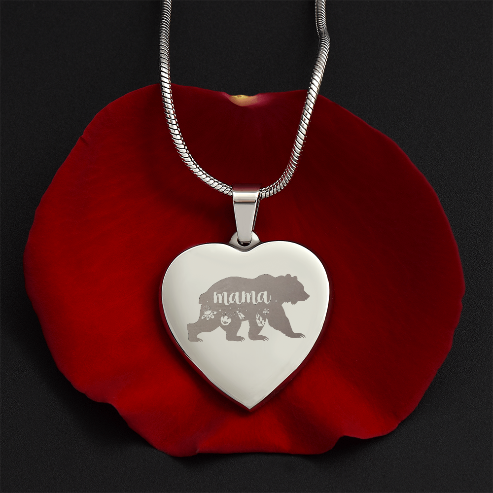 Mama Bear Engraved Heart Necklace