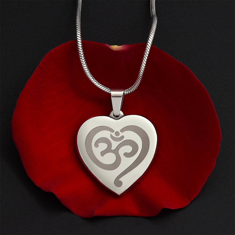Om Symbol Spiritual Engraved Heart Necklace