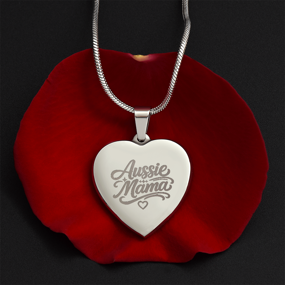 Aussie Mama Engraved Heart Necklace