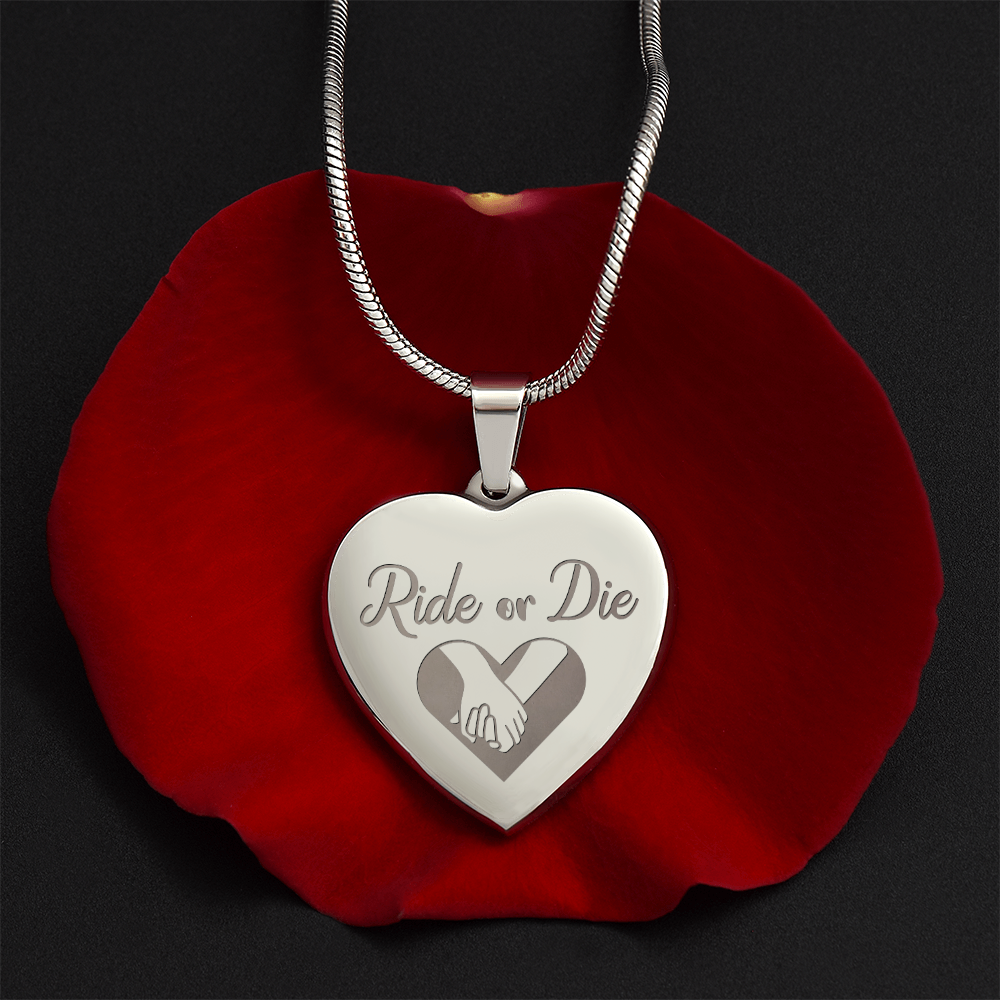 Ride or Die Friendship Engraved Heart Necklace