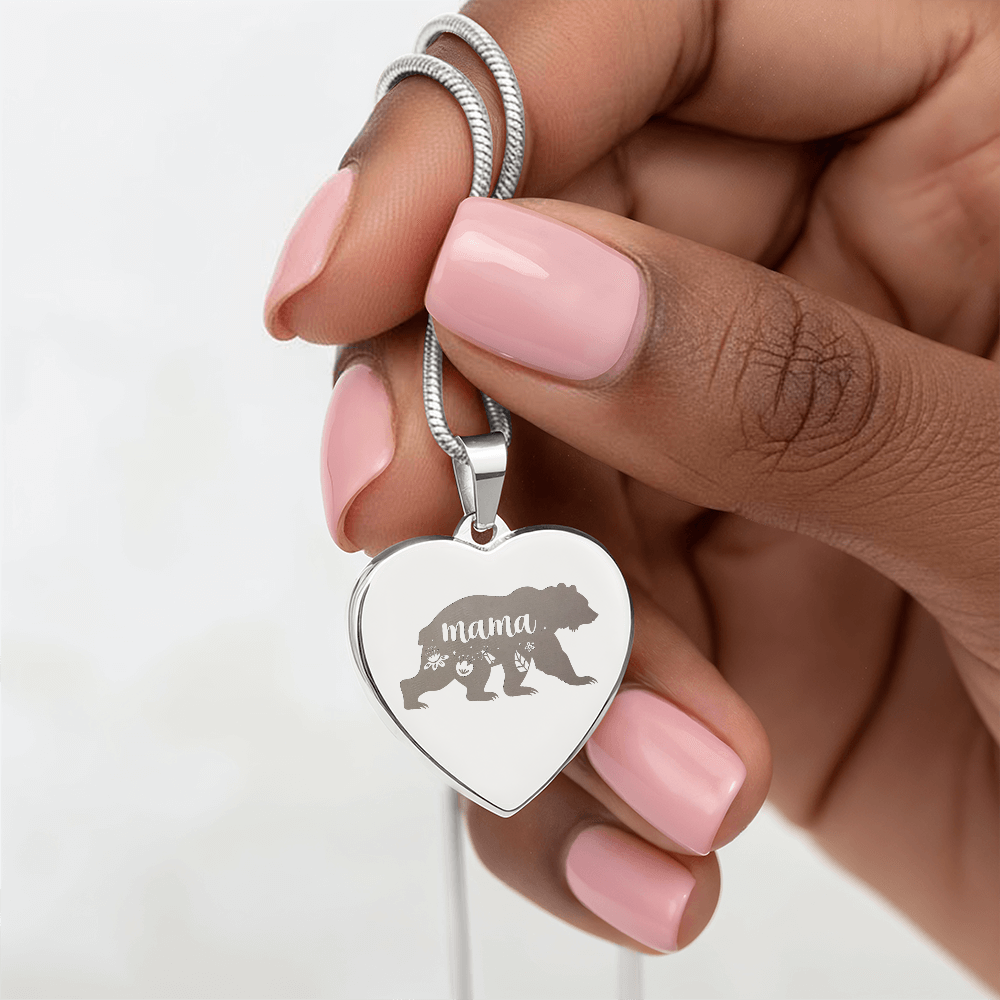Mama Bear Engraved Heart Necklace