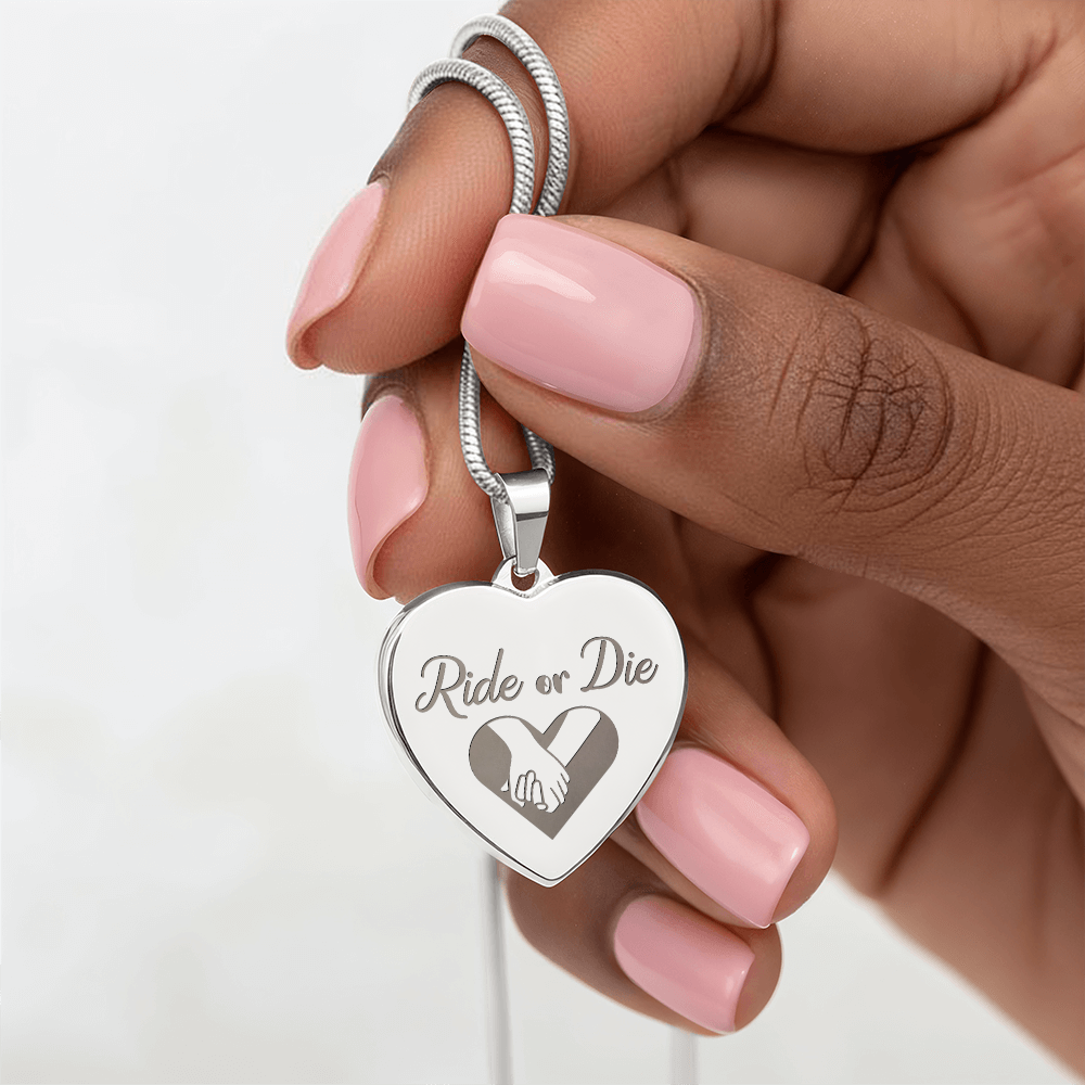 Ride or Die Friendship Engraved Heart Necklace