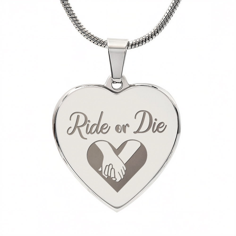 Ride or Die Friendship Engraved Heart Necklace