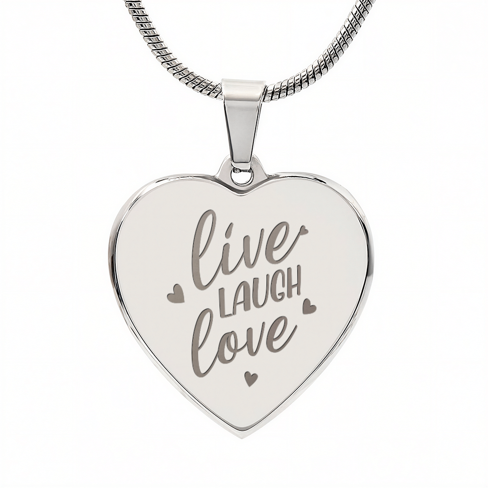 Live Laugh Love Engraved Heart Necklace