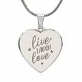 Live Laugh Love Engraved Heart Necklace