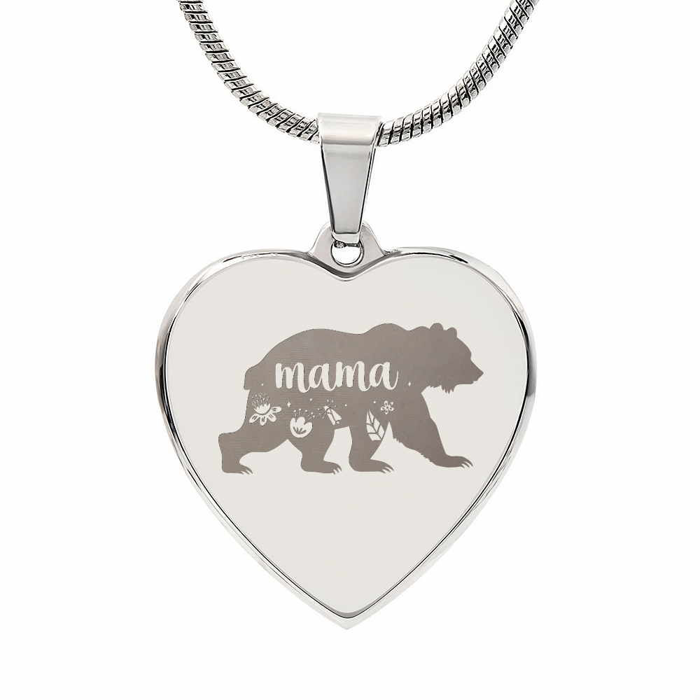 Mama Bear Engraved Heart Necklace