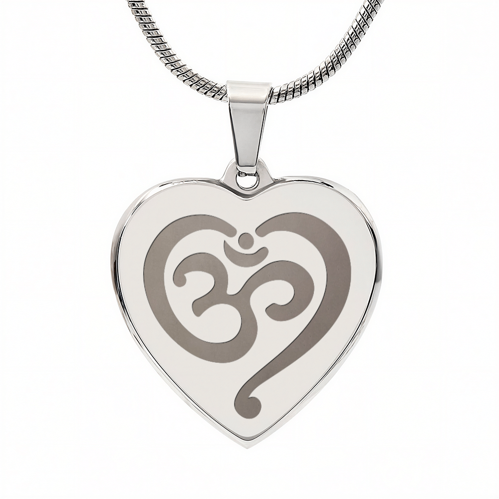 Om Symbol Spiritual Engraved Heart Necklace