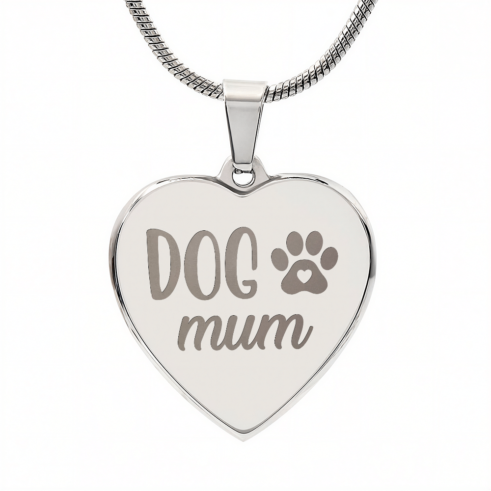 Dog Mum Engraved Heart Necklace