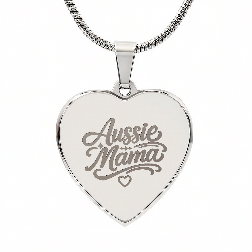 Aussie Mama Engraved Heart Necklace