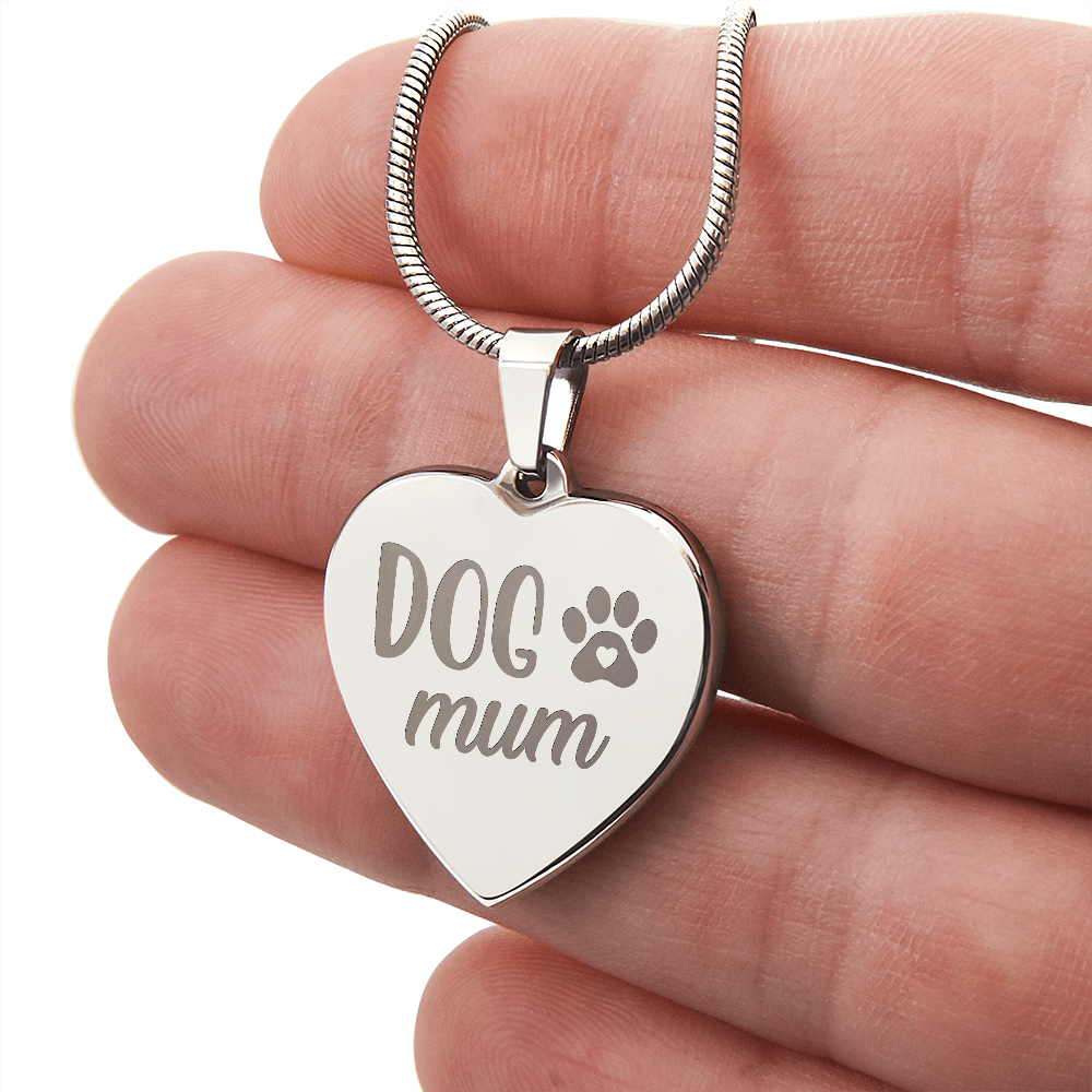 Dog Mum Engraved Heart Necklace