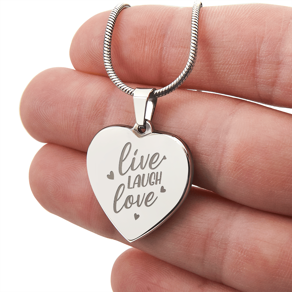 Live Laugh Love Engraved Heart Necklace