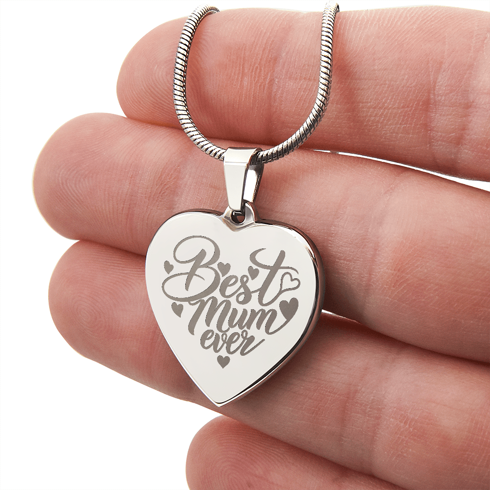 Best Mum Ever Engraved Heart Necklace