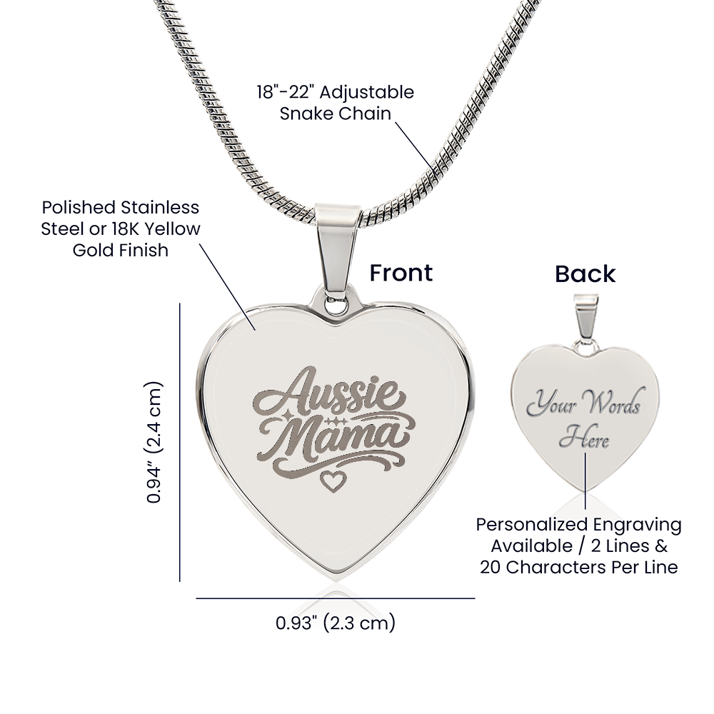 Aussie Mama Engraved Heart Necklace