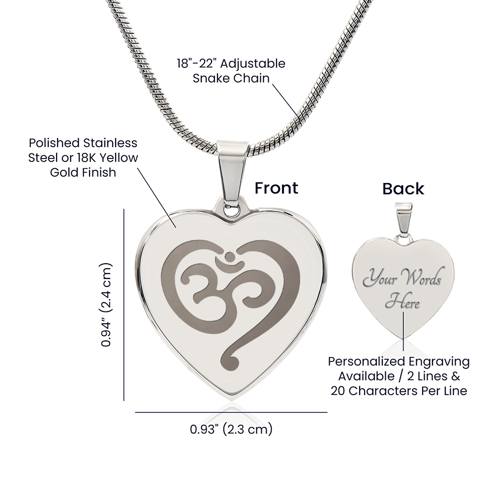 Om Symbol Spiritual Engraved Heart Necklace