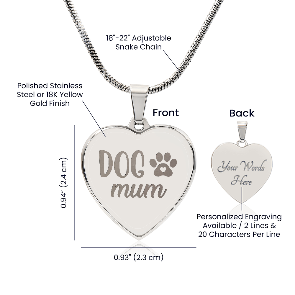Dog Mum Engraved Heart Necklace