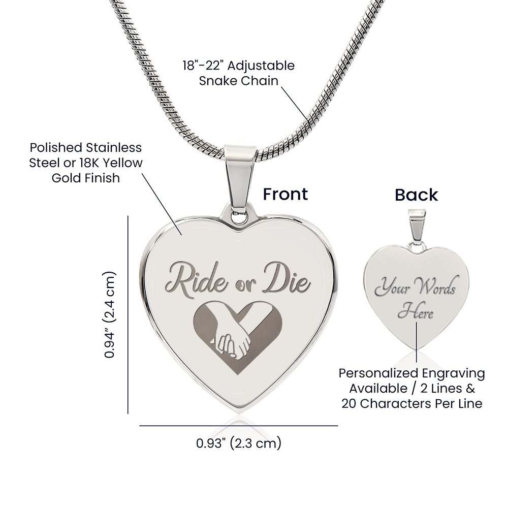 Ride or Die Friendship Engraved Heart Necklace