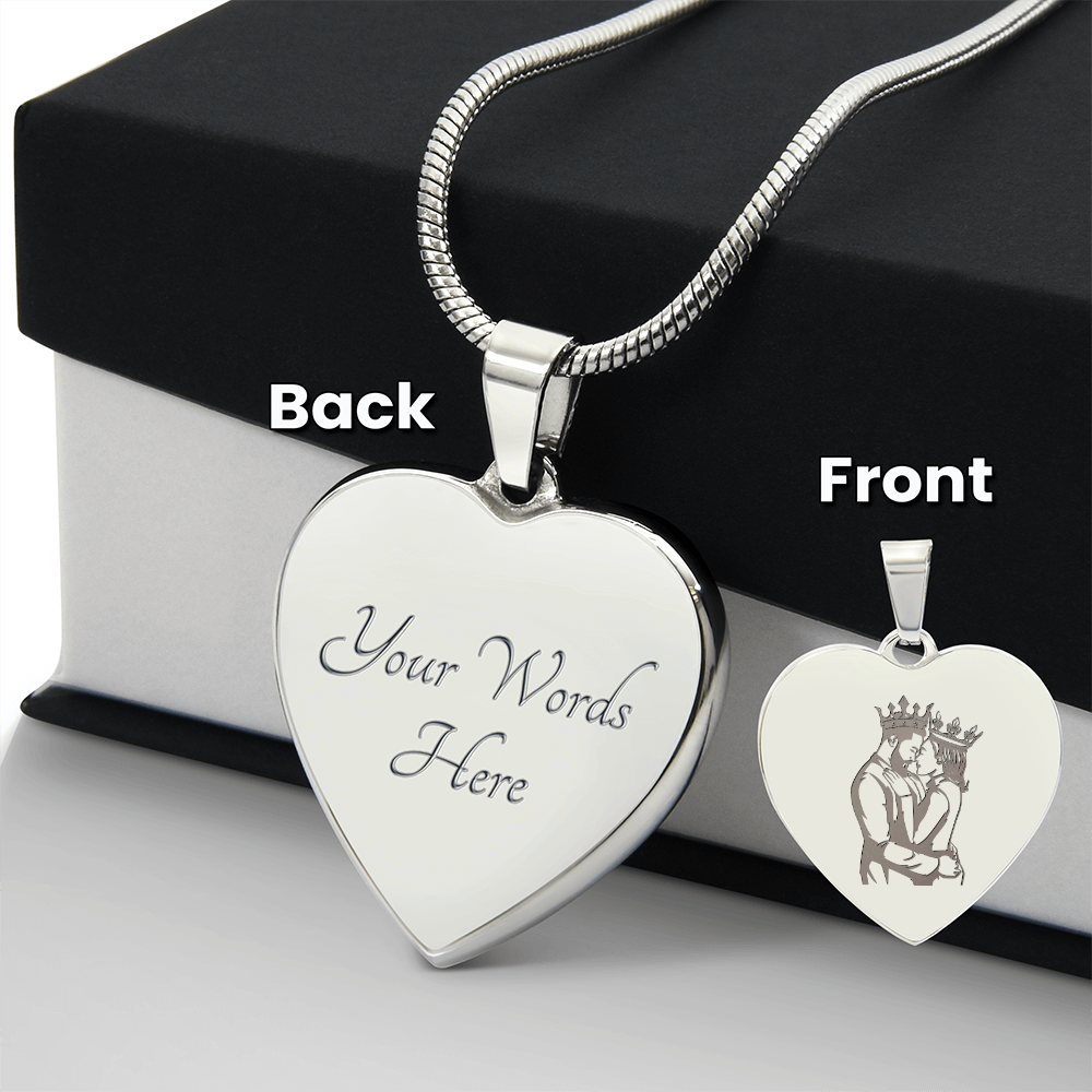 King and Queen Couple Engraved Heart Necklace