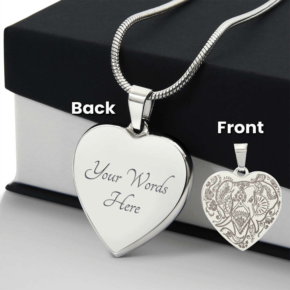 Ornate Elephant Engraved Heart Necklace