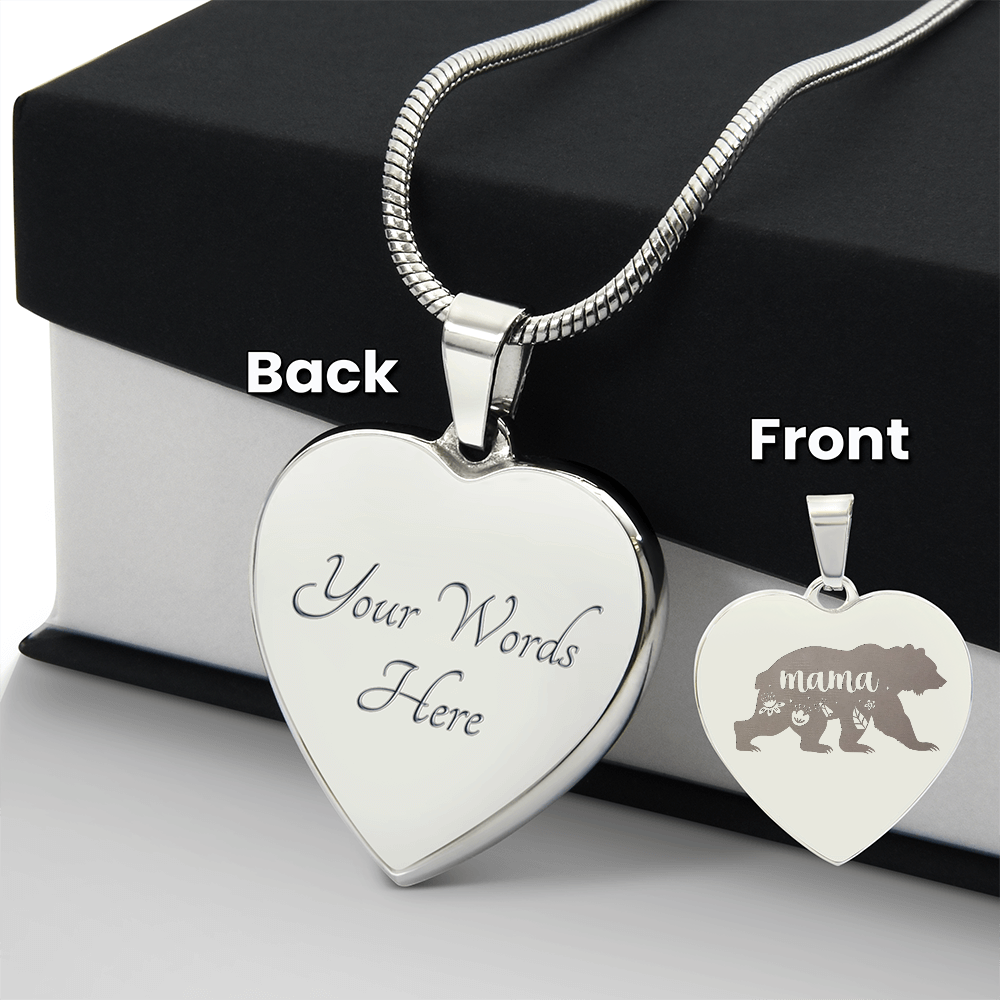 Mama Bear Engraved Heart Necklace